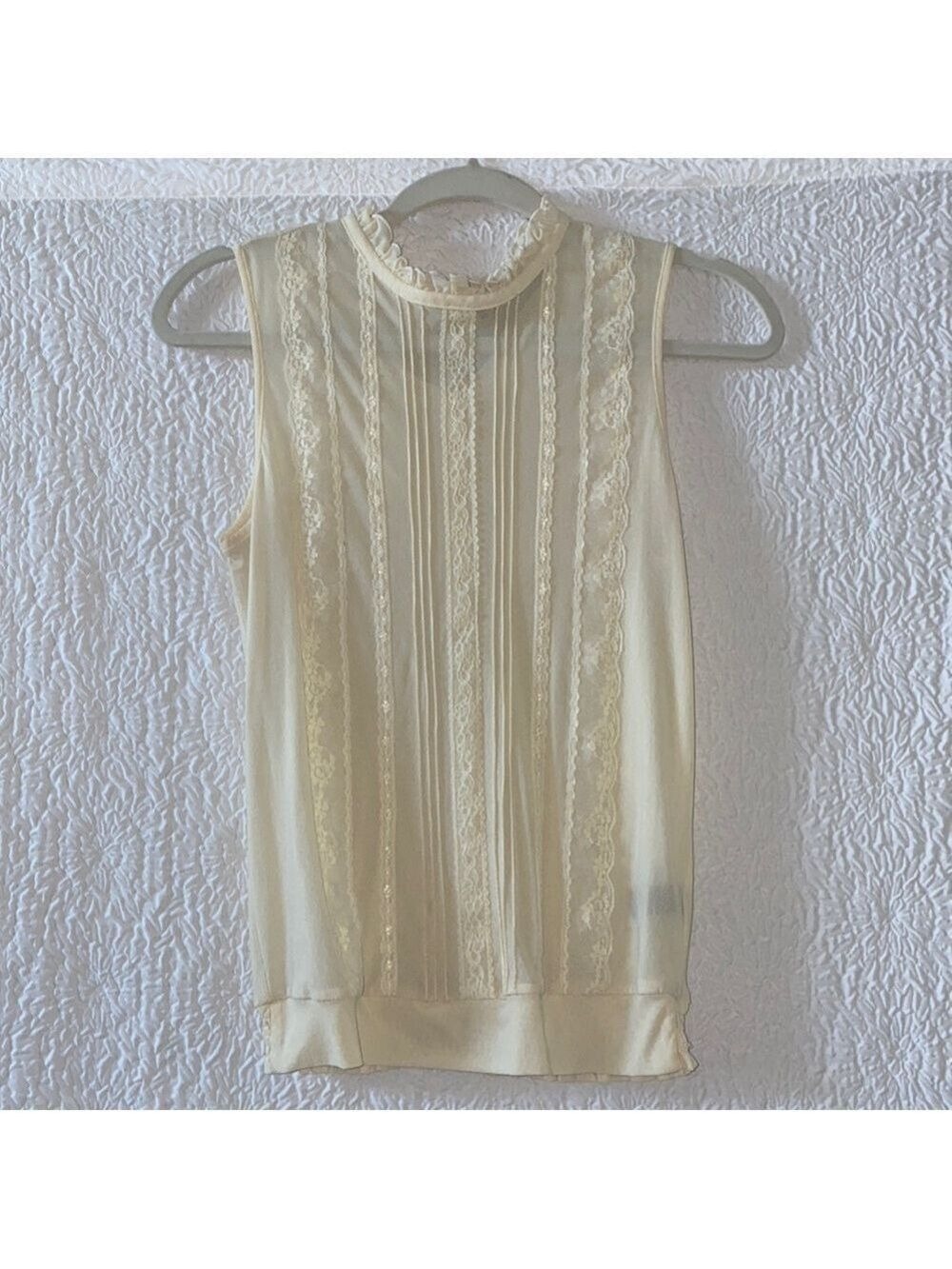 The Limited Sheer Lace Ruffle Sleeveless Tank Top